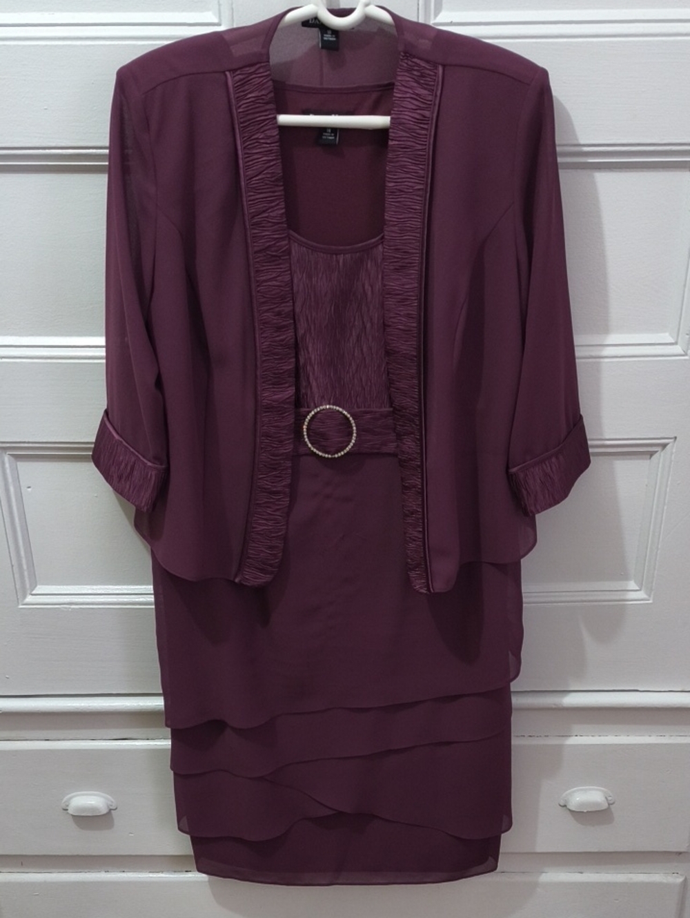 Dana Kay Plum Layered Jacket Dress Set